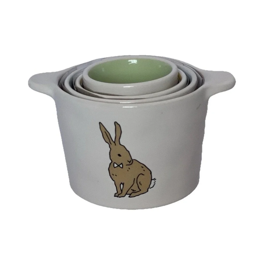 Rae Dunn Easter Measuring Cups Bunny Rabbit Egg Basket Chick‎ Ceramic 2023 Set